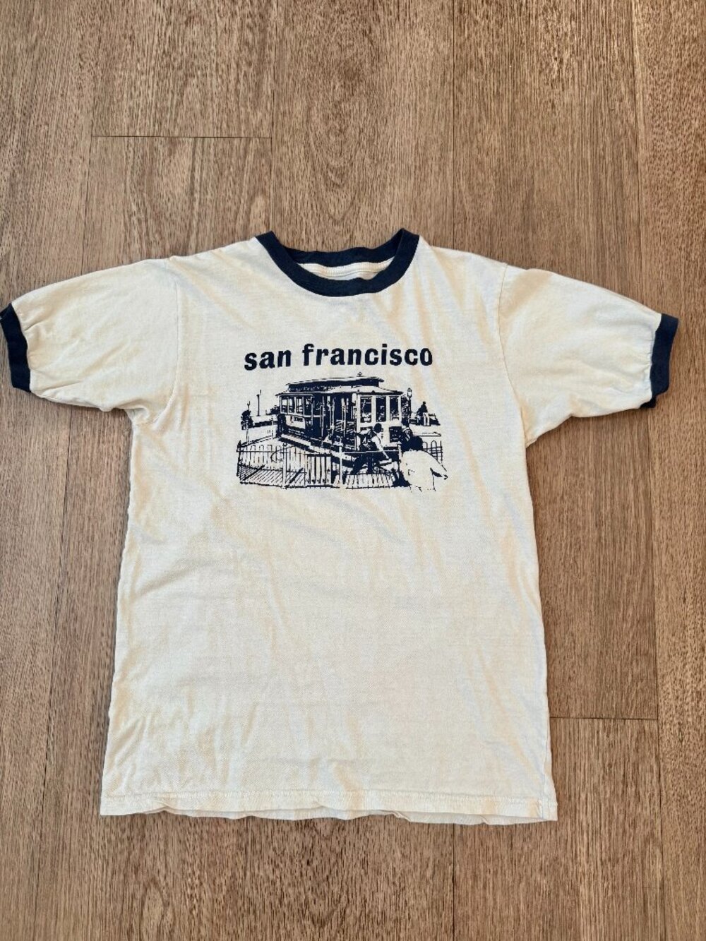 RARE Brandy Melville John Galt San Francisco T-shirt White/Navy Ringer Tee